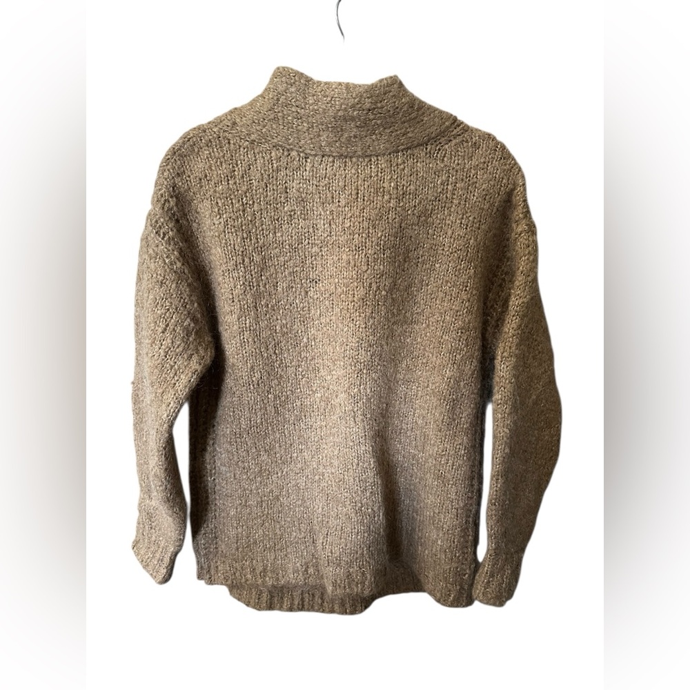 Zara Women’s Chunky Knit Wool Mohair Blend‎ Sweater Brown Back Neck Tie Sz S